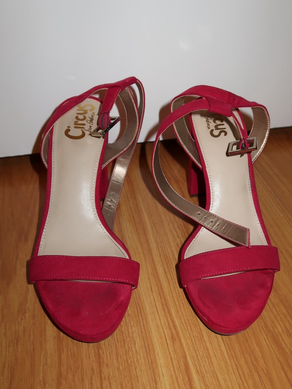 Circus by Sam Edelman Red Suede Block Heel Sandals with Ankle Strap